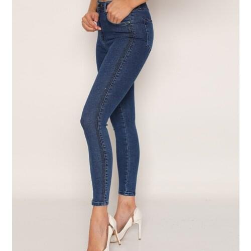 Women, Jeans, Slim Fit, High Waist, Sequined, Lycra, Flexible, Full Length, Blue, All Ages, Cotton Denim Trousers, 2021 Summer