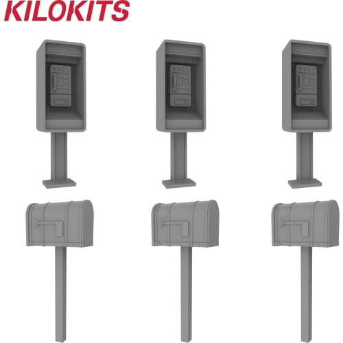 1/35 3 SetsPlastic Telephone Booth and Mailbox Model Kits Diorama Building Accessories Hobby Miniature Parts
