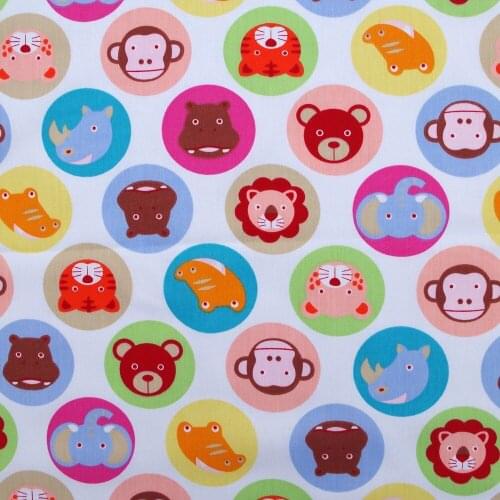 1 yard Cotton Twill Fabric for sewing pathwork, cloth, bedding - Animal, elephant, monkey, tiger, bear (width=160cm)