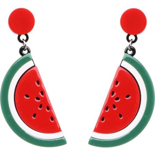 2019 Summer Womens Fashion Long Statement Earrings Fruit Series Watermelon Slices Semicircle Drop Earrings For Women Jewelry