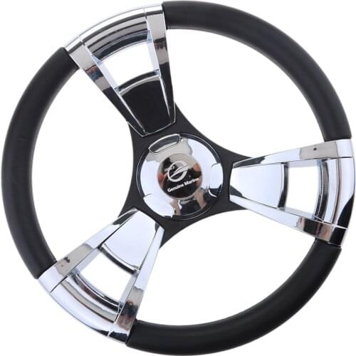 350mm 3/4'' Steering Wheel with Polished Chromed Spokes for Marine Boat Yacht Aluminum alloy + ABS