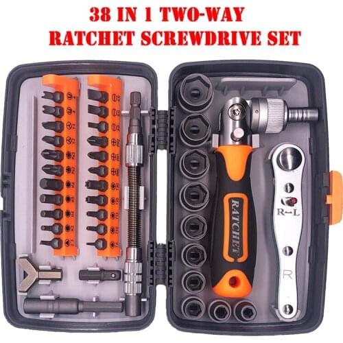 38 in 1 Tools Set Box Screwdriver Bit Combination Socket Wrench Two way Ratchets Combo Kit Multitool Hand Craft Repair Tools