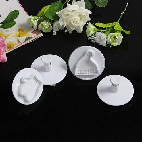 4pcs Lovely Baby Girl Glove Scarf Cap Hat Boots Plastic Plunger Cutter Cookie Embossing Cake Decorating Tool fondant mold