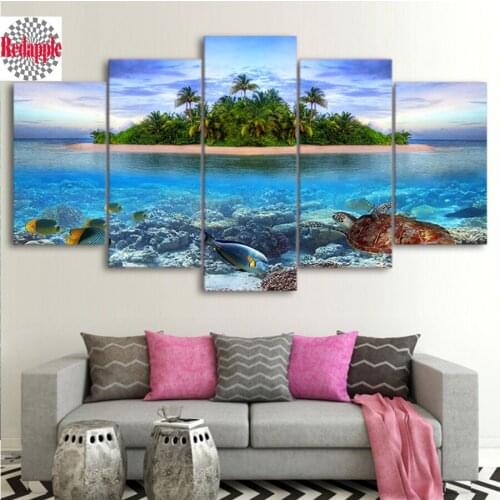 5D DIY Full Square Diamond painting Cross Stitch Marine Life Tropical Island Picture diamond Embroidery Sea Turtle Fish 5pcs/set