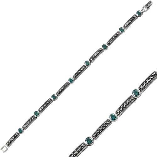 Silver 925 Sterling Marcasite & Zircon Crystal Bracelet