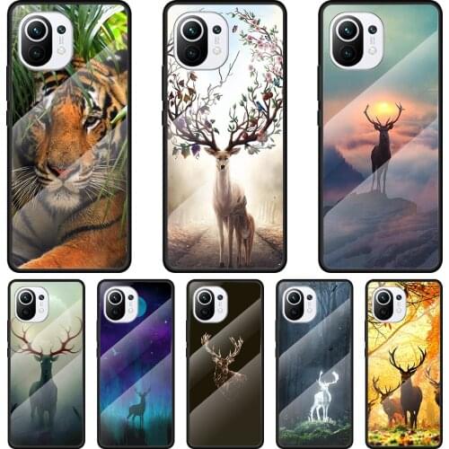 Animal Deer Tiger Art Tempered Glass Cover For Xiaomi MI 11 Ultra 11i 10T 9T Note 10 Lite CC9E CC9 Pro Phone Case