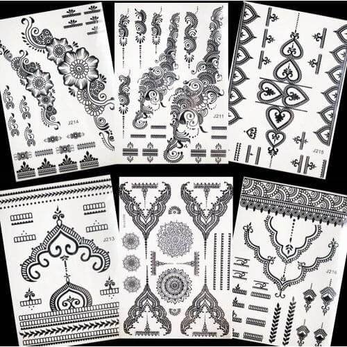 Black Tattoo Stickers Women Body Arm Temporary Tattoo Paste Bracelet Henna Floral Fake Tatoo DIY Self Adhesive Girls Sexy Paste
