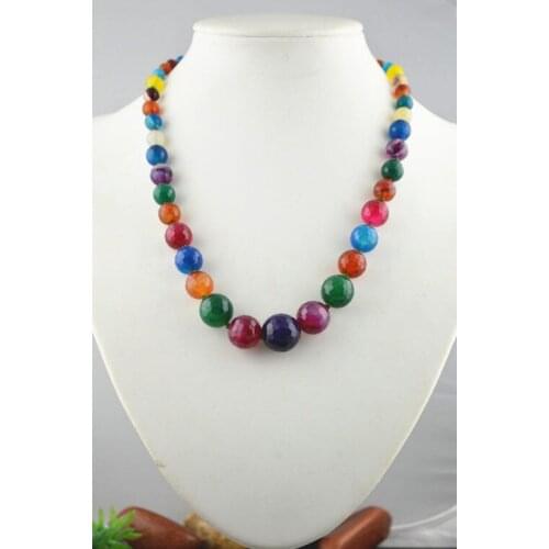 Colorful Faceted Stone Necklace 6~16mm Graduated Round Beads 20'' Natural Stone Jewelry