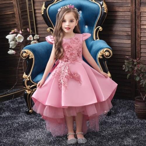 FOCUSNORM Elegant Kids Girls Solid Evening Dress Sleeveless Multi Layers Lace Flowers Knee Length Tutu Dress