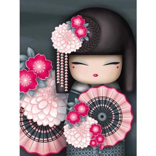 Girl pebble round diamond Flowers 5d DIY Diamond Painting Japanese Girl Cross Stitch Picture Of Rhinestone