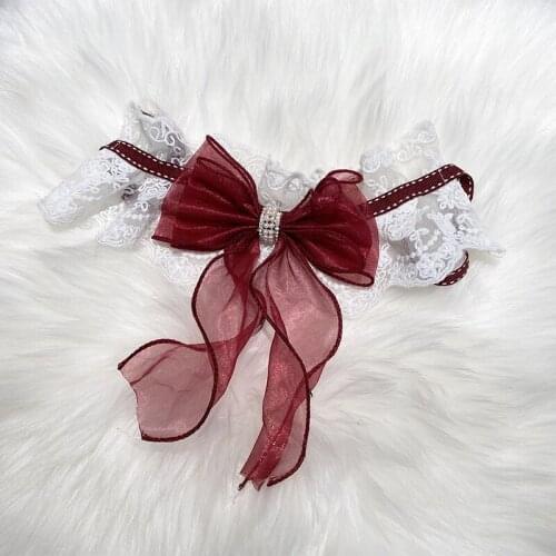 Pet Dog Cat Jewelry Accessories Fashion Wine Red Black Bowknot Pearl Dog Bibs Collar For Small Medium Dog Neckerchief Bib Poodle