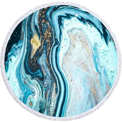 Colorful Marble Gold Stripe Cutting Round Beach Towel Pink Green Rock Stone Towel With Tassel Swim Yoga Mat Dropship