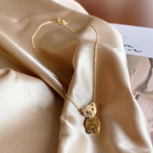 Titanium Steel Creative Bear Necklace Fashion Simple Pendant With Clavicle Chain Neck Ornaments 12pcs/lot E-096