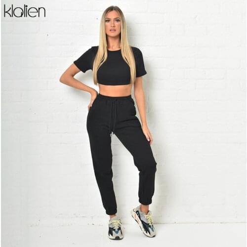 KLALIEN Fashion Casual Solid Pullover and Trousers Two Piece Set For Women Autumn New Female Sportswear Thicken Matching Set