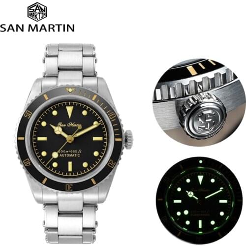 San Martin Automatic Watch Men 6200 Retro Water Ghost Diver Watch Luxury NH35 Automatic Mechanical 200M Waterproof Luminous Dial