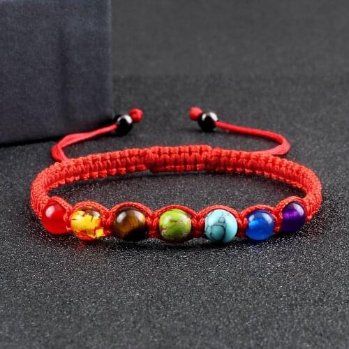 Charm 6MM 7 Chakra Braided Bracelet Couples Handmade Natural Stone Bangle Women Yoga Healing Pulsera Jewelry Gift for Friend New