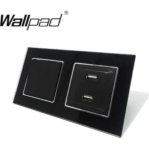 USB + EU Switch with Claws Wallpad Black Glass Frame1 Gang 2 Gang Switch and LED Indicator USB Charging Ports Outlet with Clips