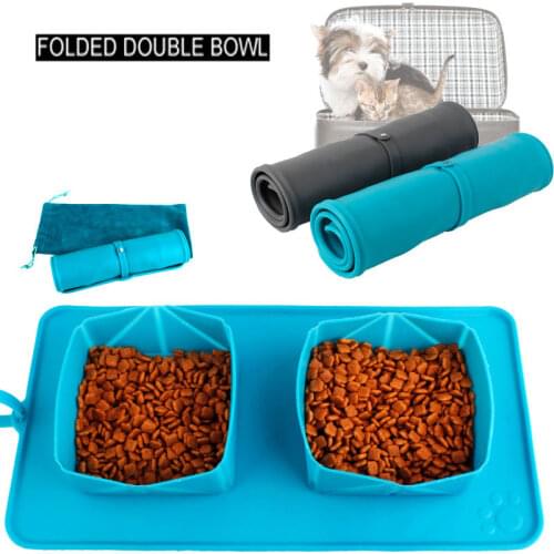 Portable Bowl Foldable Water Bottle Treat Foldable Pet Double Bowl Dog Water Bottle Storage Bag Snack Tray Drink Waterproof