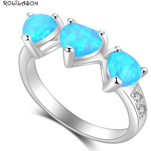 ROLILASON Promotion Heart Design Blue Fire Opal Gift for Love Silver Fashion Jewelry Rings USA Size #6#7#8#9#10 OR861
