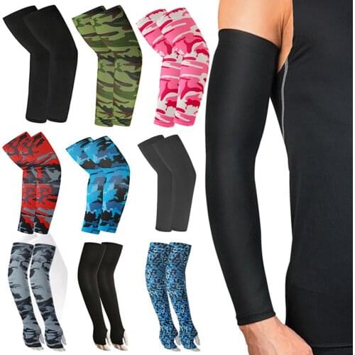 2PCS Summer Cooling Ice Sleeves Outdoor Sport Sun Protection Arm Sleeves Basketball Running Exposed Thumb Sportswear Arm Cover
