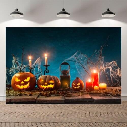 Seekpro Spider Net Halloween Pumpkin Bokeh Candle Children Photography Background Photographic Backdrop For Photo Studio Shoot
