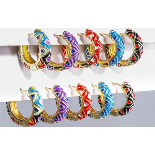 New Color Enamel Gold Earrings for Women Boho Geometric Small Hoop Earrings Round Circle Huggie Jewelry Wedding Bijoux Brincos