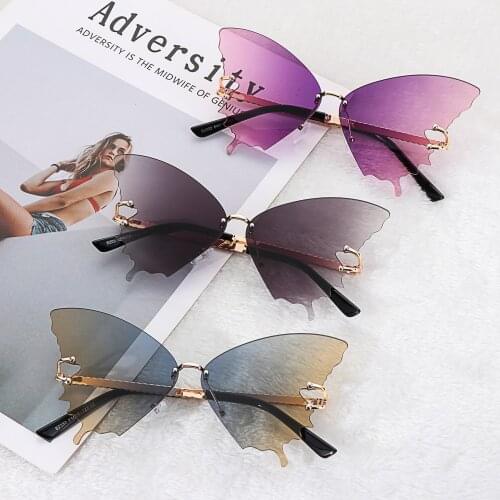 New Fashion Butterfly Sunglasses for Women Rimless UV Protection Vintage Gradient Sun Glasses Punk Cycling Decor Eyewear