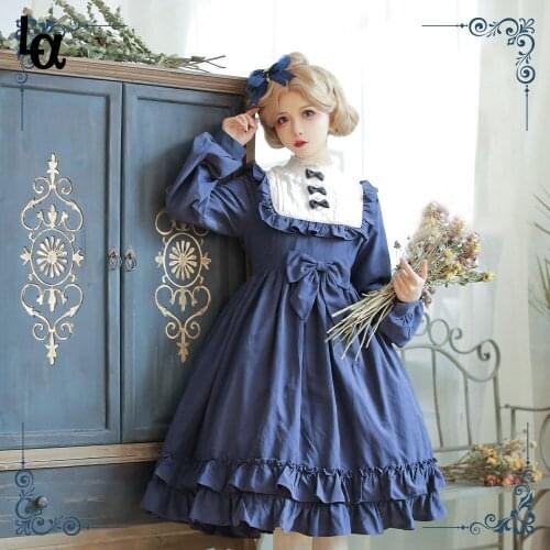Luck A Japanese Lolita Dress Sweet Kawaii Dallas Dance Solid Vintage Victorian Gothic Daily Bow Lace Princess Party Vestidos