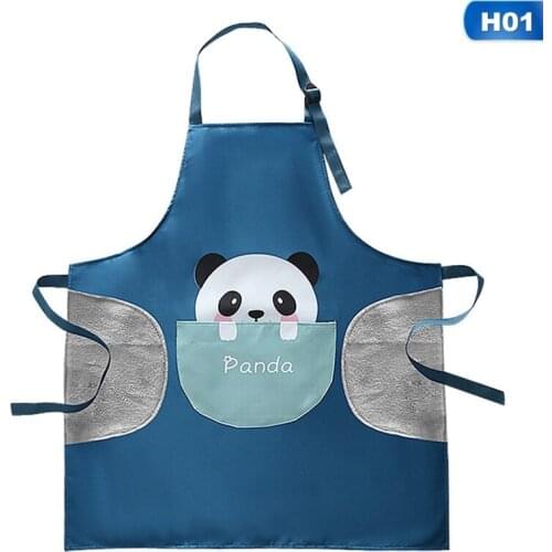 Waterproof Apron Kitchen Cooking And Washing Dishes Cartoon Animal Panda Printing Oil-proof Big Pocket Housework Apron