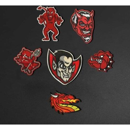 Punk style red skull fire dragon demon embroidery patch decoration denim with DIY handmade decals can be customized