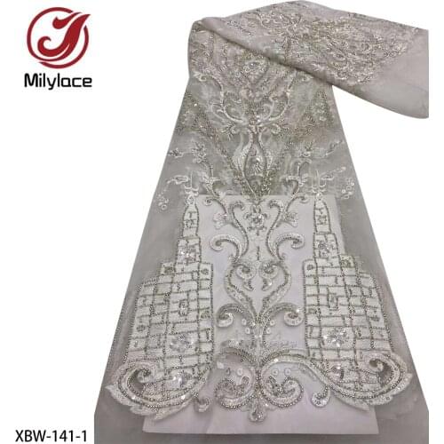 High Quality African Bead Tube Fabric 2021 Sequin Embroidery Heavior Hand Made Beaded Lace for Wedding Dress XBW-141