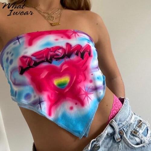 Whatiwear Printing Bandage Backless Tube Top Sexy Tanks Women 2021 New Summer Sleeveless Casual Streetwear Slim Skinny Tanks Hot