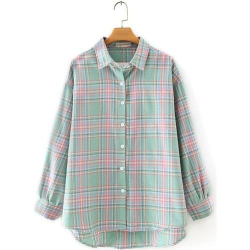 Plus Size XL-4XL Black Green Orange Women Blouse Large Size Plaid Tops Oversized OL Elegant Blusas