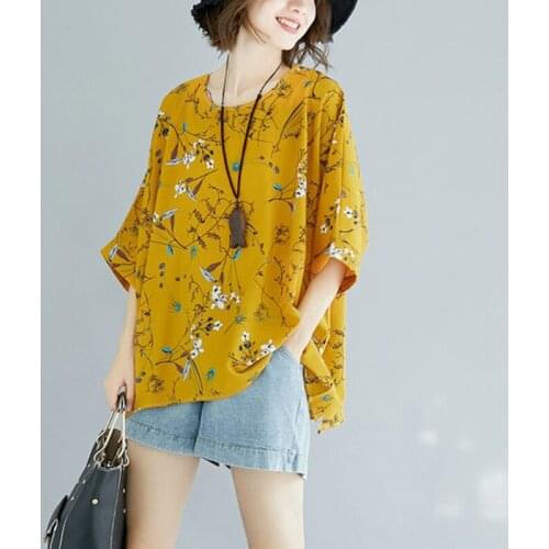 Women Spring Summer Style Chiffon Blouses Shirts Lady Casual Half Sleeve Flower Printed Chiffon blusas Tops ZZ0186