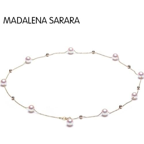 MADALENA SARARA 5-6mm AA Saltwater Akoya Pearl 18K Gold Women Pendant Necklace Slide Style Handmade Au750 Women Necklace