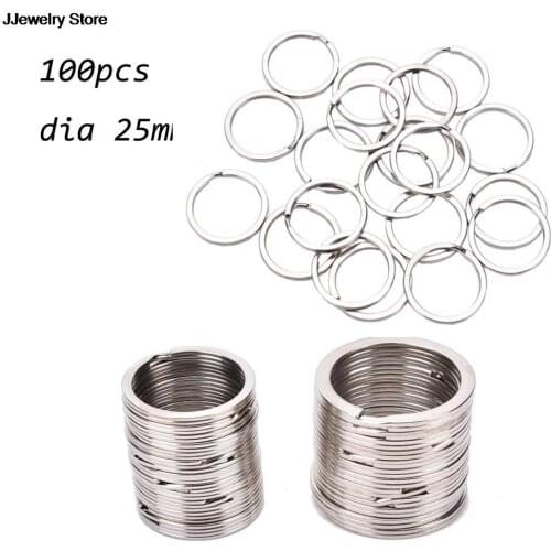 100Pcs/Set Keychain Key Ring New Stainless Alloy Silvery Key Chains Circle DIY 25mm Keyrings Jewelry