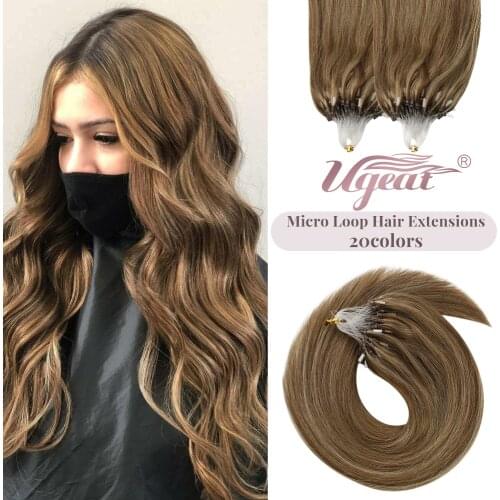 [14 Colors] Ugeat Micro Link Hair Extensions Human Hair 14-24" 1g/1s Machine Remy Hair 50g/100g Micro Bead Extensions Balayage