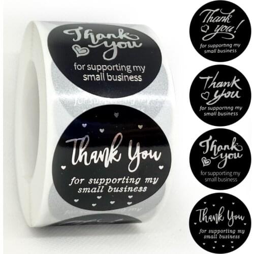 3.8cm Silver&Gold Thank You Stickers For Supporting My Small Business Round Balck Label Stickers for Packaging Sealing Stickers