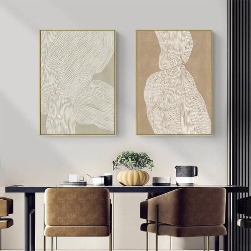 Canvas Panting Picture Abstract Nordic White Curved Lines Wall Art Print and Poster for Living Room Bedroom Home Decoration