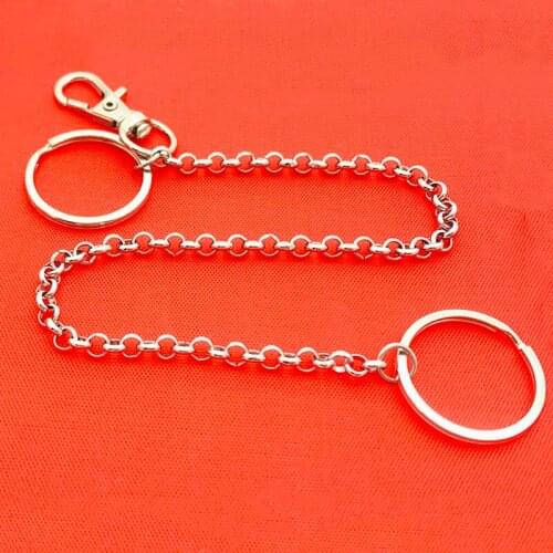 Stainless Steel Rolo Chain Wallet Belt Chain Trousers Hipster Pant Jean Keychain Silver Ring Clip Keyring HipHop Jewelry