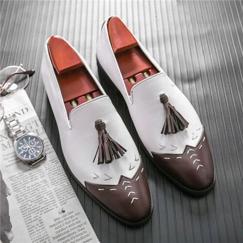 Yomior Big Size Brogue Shoes Fashion Trend Formal Dress Leather Shoe Men Casual Business Wedding Designer Slip-On Tassel Oxfords