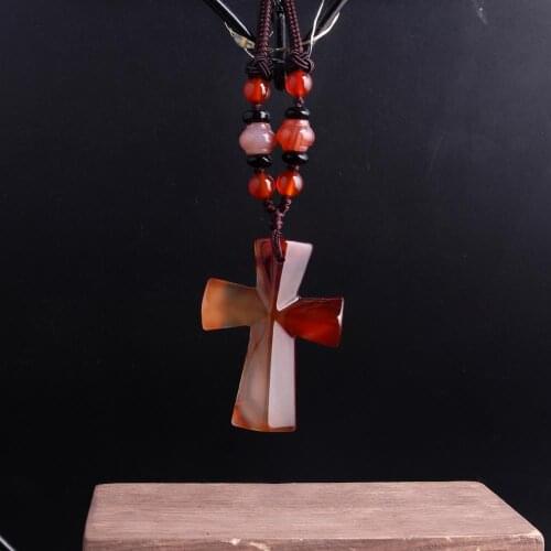 Crystal Agates Cross Natural Stone Pendant Necklace Healing Druzy Reiki Necklaces Jewelry Bohemia Women Sweater Chain Fashion