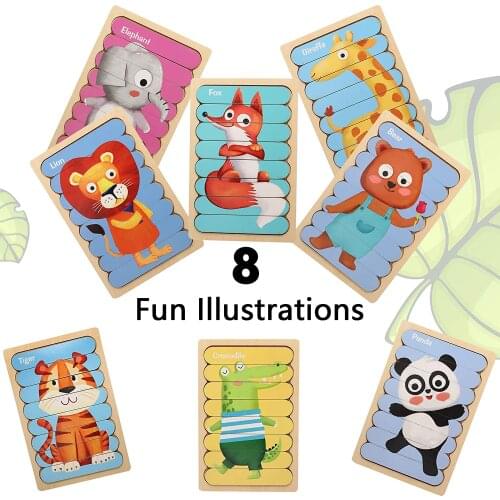 Baby Toys Animal Montessori Puzzle 3D Double-sided Congnitive Jigsaw Puzzle Wooden Toys Child Educational Wooden Puzzle For Kids
