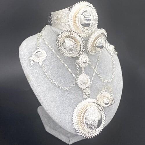 Dubai Jewelry Sets for Women Middle East Arab Silver Earring Ring Pendant Bangle Hairpin Africa Collares Ethiopian wedding Gift