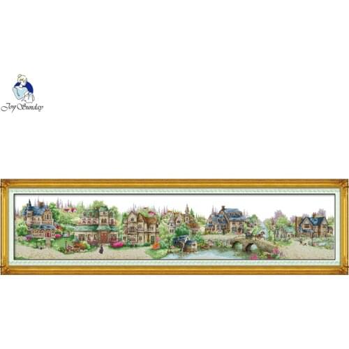 European town,Chinese DIY Cross Stitch Kits,11CT Printed Fabric 14CT Canvas, Big Size Village Scenery Embroidery Needlework