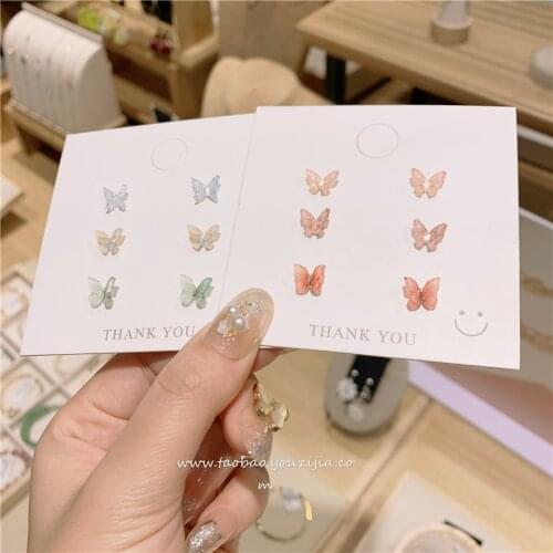 Fairy Rainbow Butterfly Earrings 2020 New Korean Sweet Colorful Butterflies Simulation Wing Stud Earrings Set Party Jewelry Gift
