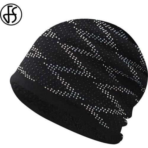 FS Fashion Unisex Winter Warm Hat Casual Knitted Skullies Beanies For Men Cotton Brand Outdoor Women Rhinestone Hip Hop Caps