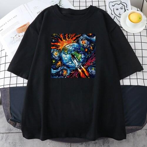 Oil Painting Print T Shirt Women Summer Short Sleeve Loose O Neck Streetwear Tee Female Anime Harajuku Vintage Oversized T-shirt