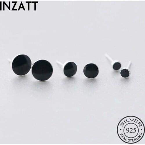 INZATT Real 925 Sterling Silver Black Round Stud Earrings For Fashion Women Fine Jewelry Minimalist Geometric Hiphop Accessories