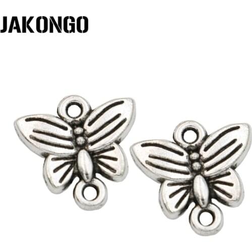 JAKONGO Antique Silver Plated Butterfly Connectors Bracelets Earrings Jewelry Findings Accessories Making Craft DIY 14x14mm